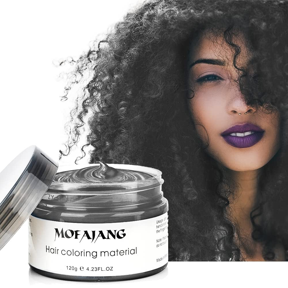 Tijdelijke haarkleur, styling haarkleur voor mannen vrouwen, natuurlijke haarpommade, haarverfwas voor feest, cosplay en Halloween, 4,23 oz (zilvergrijs) Naty Shop haarverf 3 zwart