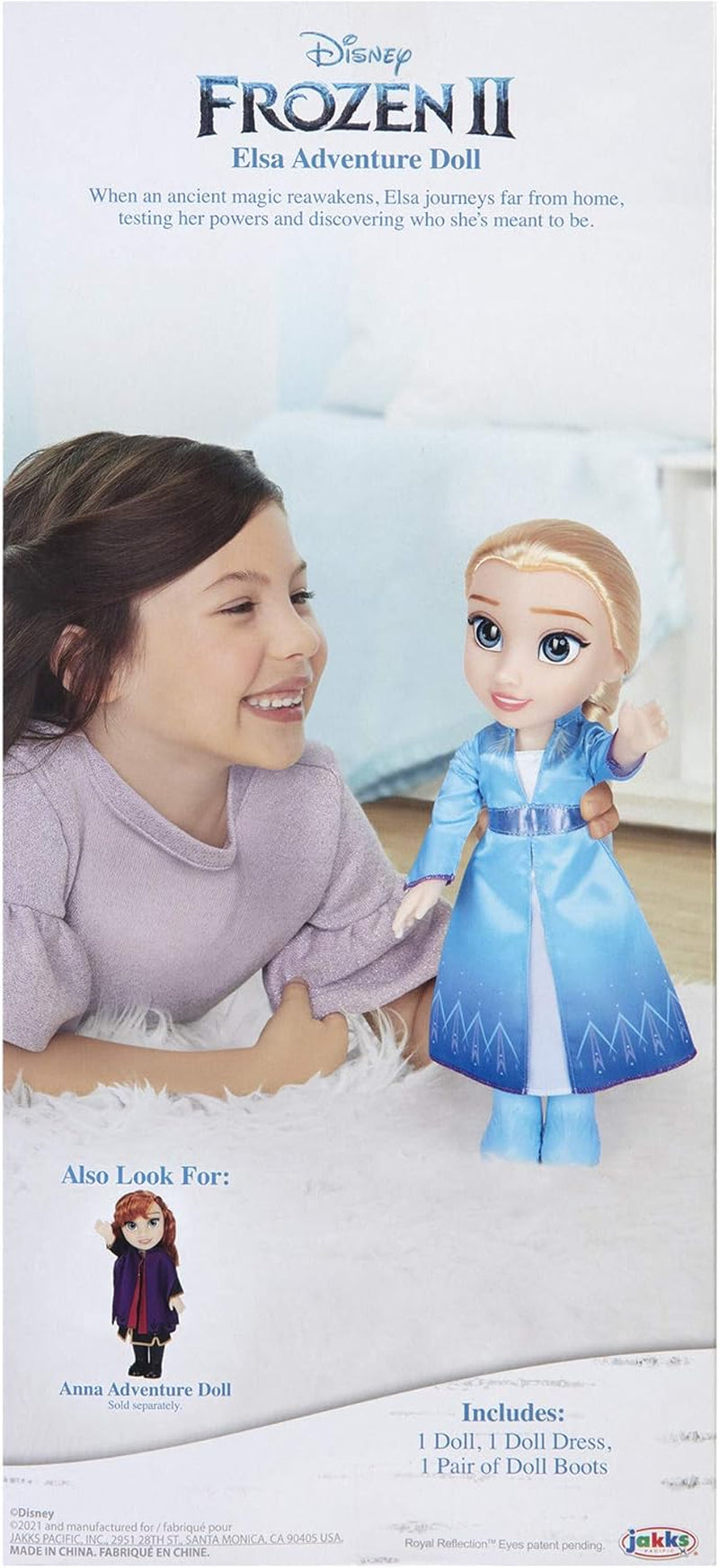 Disney Frozen 2 Elsa Reispop, pop van 35 cm met jurk geïnspireerd op de cultfilm, laarzen en lang gevlochten haar voor extra speelplezier, voor meisjes vanaf 3 jaar