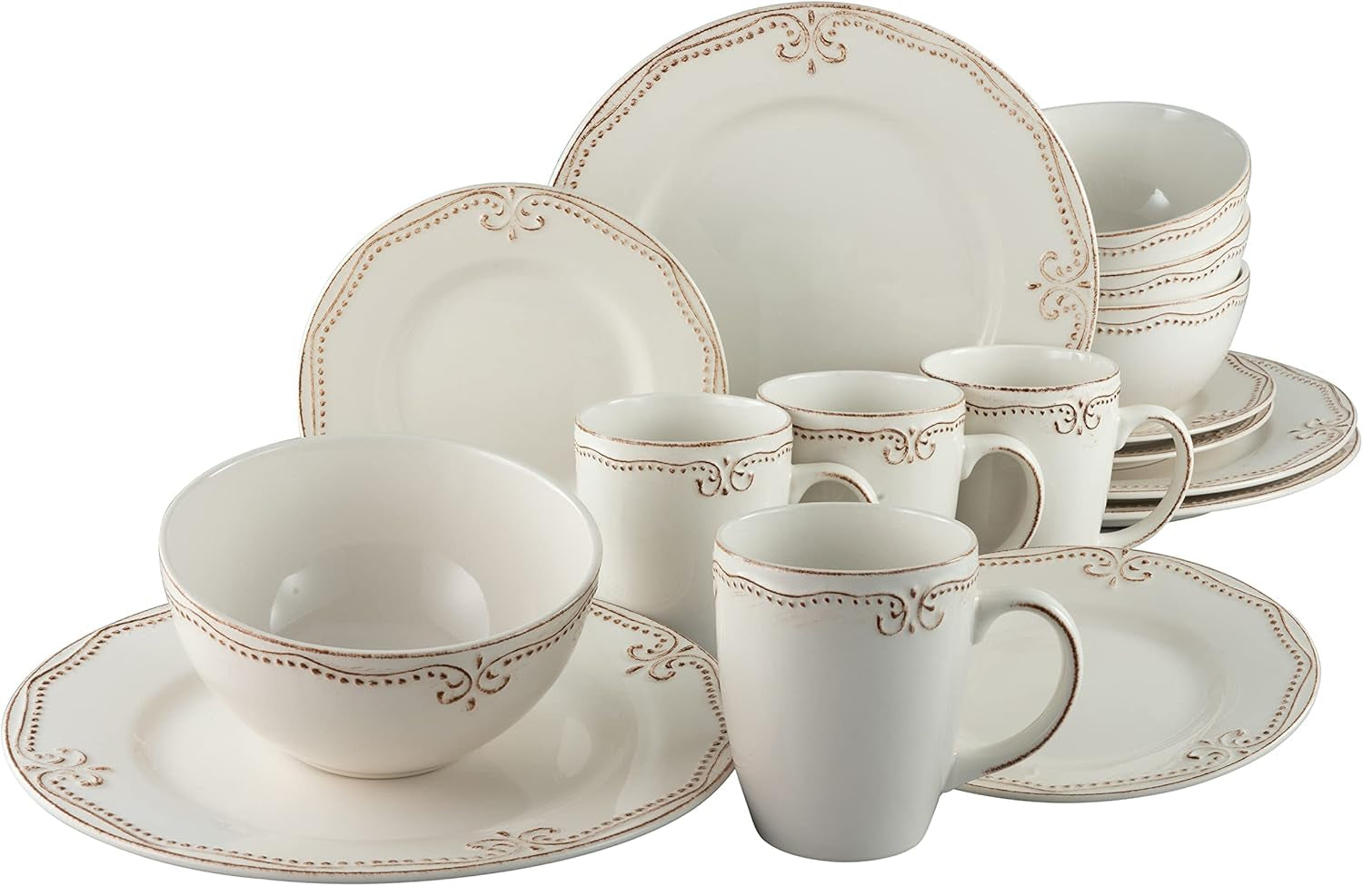 CreaTable, 23601, Romantic Vintage Series, 16-delige serviesset voor 4 personen, porseleinen combinatieservies, vaatwasmachine- en magnetronbestendig, kwaliteitsproductie