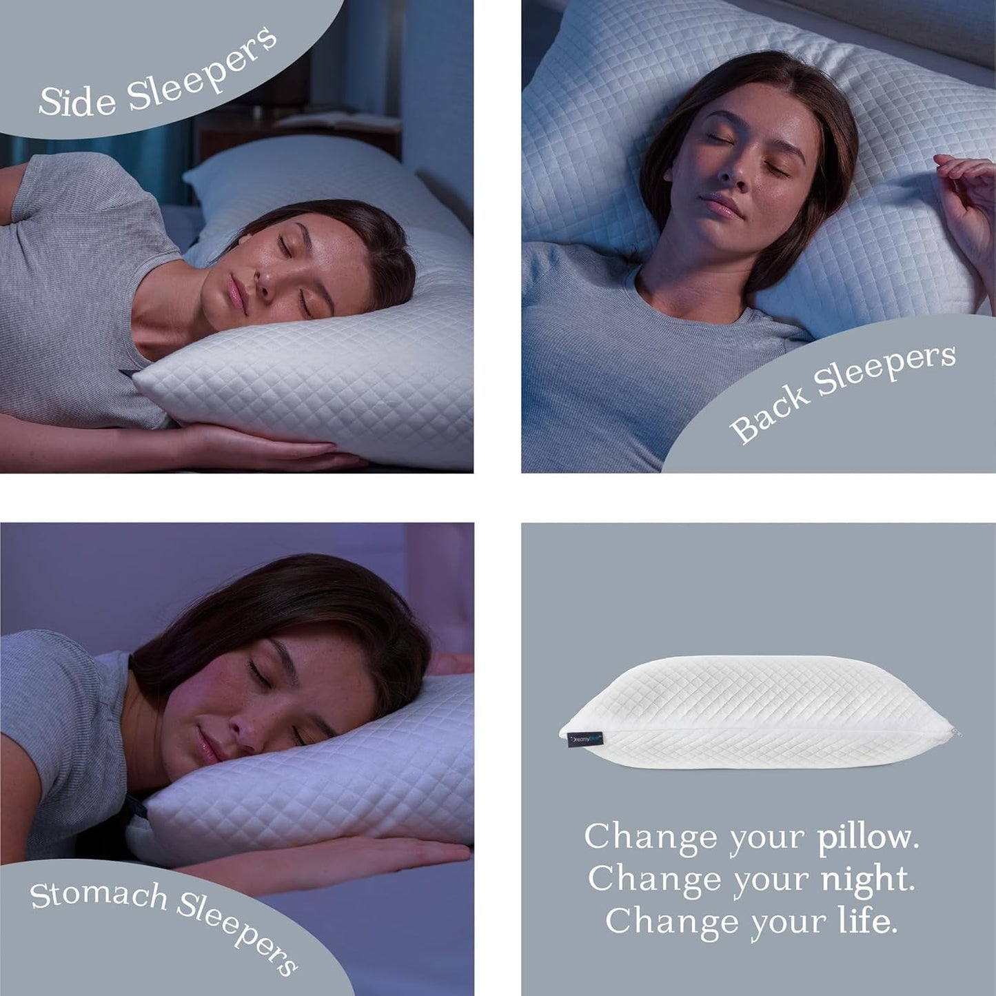 Dreamyblue Premium Slaapkussen - Geraspte Memory Foam Vulling [Verstelbare Loft] Wasbare Bamboe gewonnen Viscose Hoes - Voor Glijdende Zijden, Rug en Buik - Naty Shop Standaard Kussens