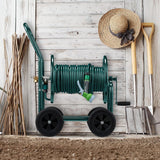 Relaxdays Slangenwagen Tot 60m 4 Massief Rubberen Banden Klikkoppeling Metalen Slanghaspel Slangdispenser Groen