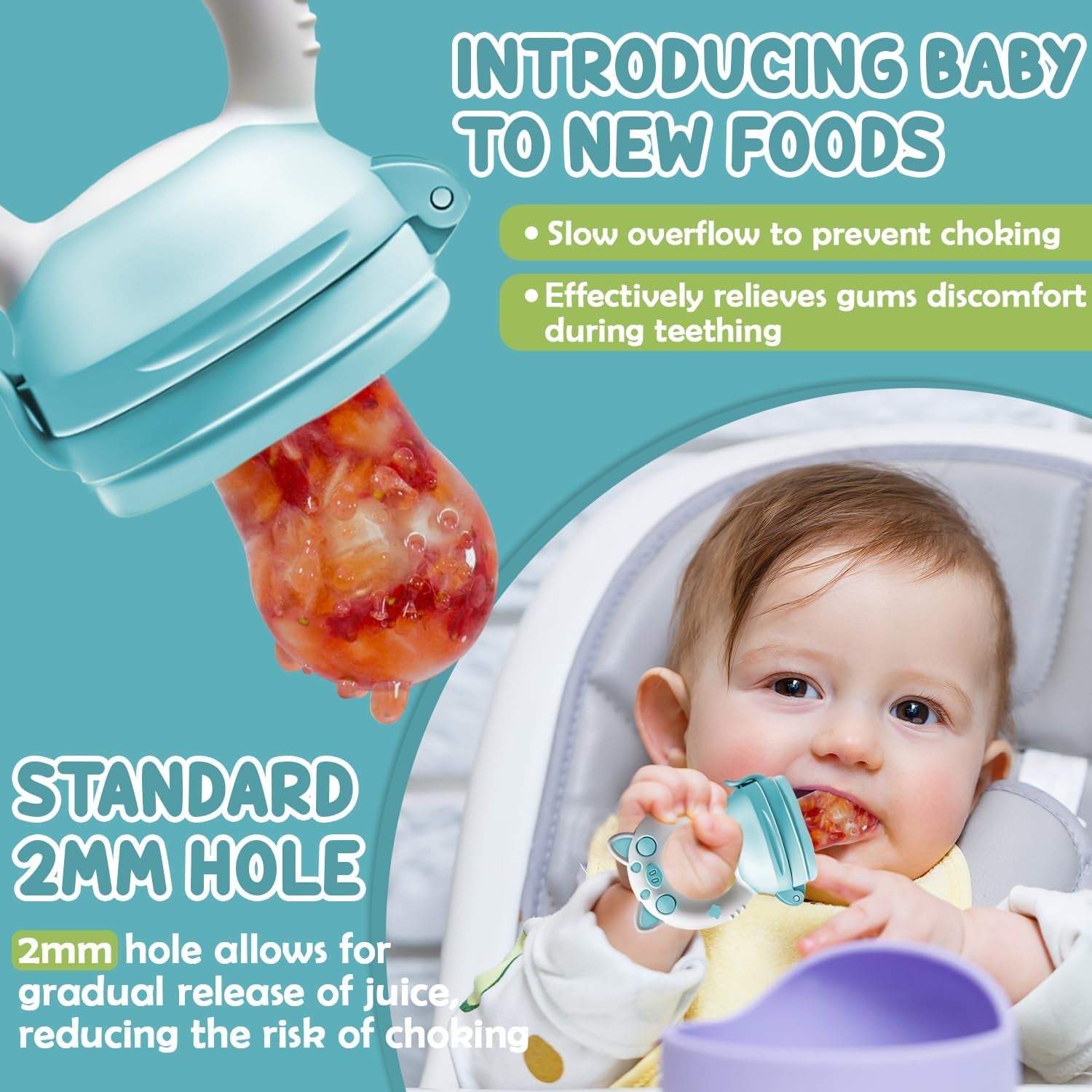 Baby-fruitfopspenen, 2-pack fruitfopspenen voor baby's vanaf 3 maanden Verbeterde versie 2023, vulbare fopspenen, papfopspenen, fruitfopspenen voor baby's, BPA-vrij, 8 siliconen spenen in 3 maten