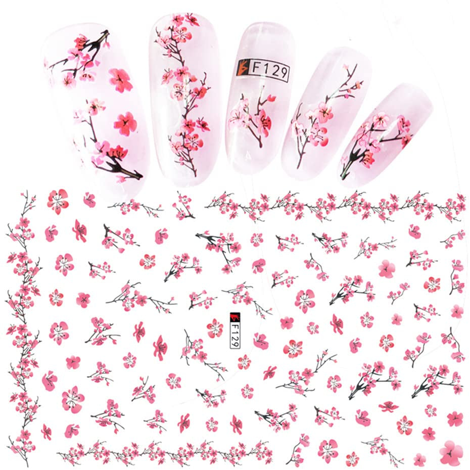 JMEOWIO Nagelsticker Frühling Blume 9 Blatt Nagelaufkleber Selbstklebend Rosa Blüte Nail Art Sticker Decoratie Nageldesign Zubehör