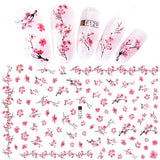 JMEOWIO Nagelsticker Frühling Blume 9 Blatt Nagelaufkleber Selbstklebend Rosa Blüte Nail Art Sticker Decoratie Nageldesign Zubehör