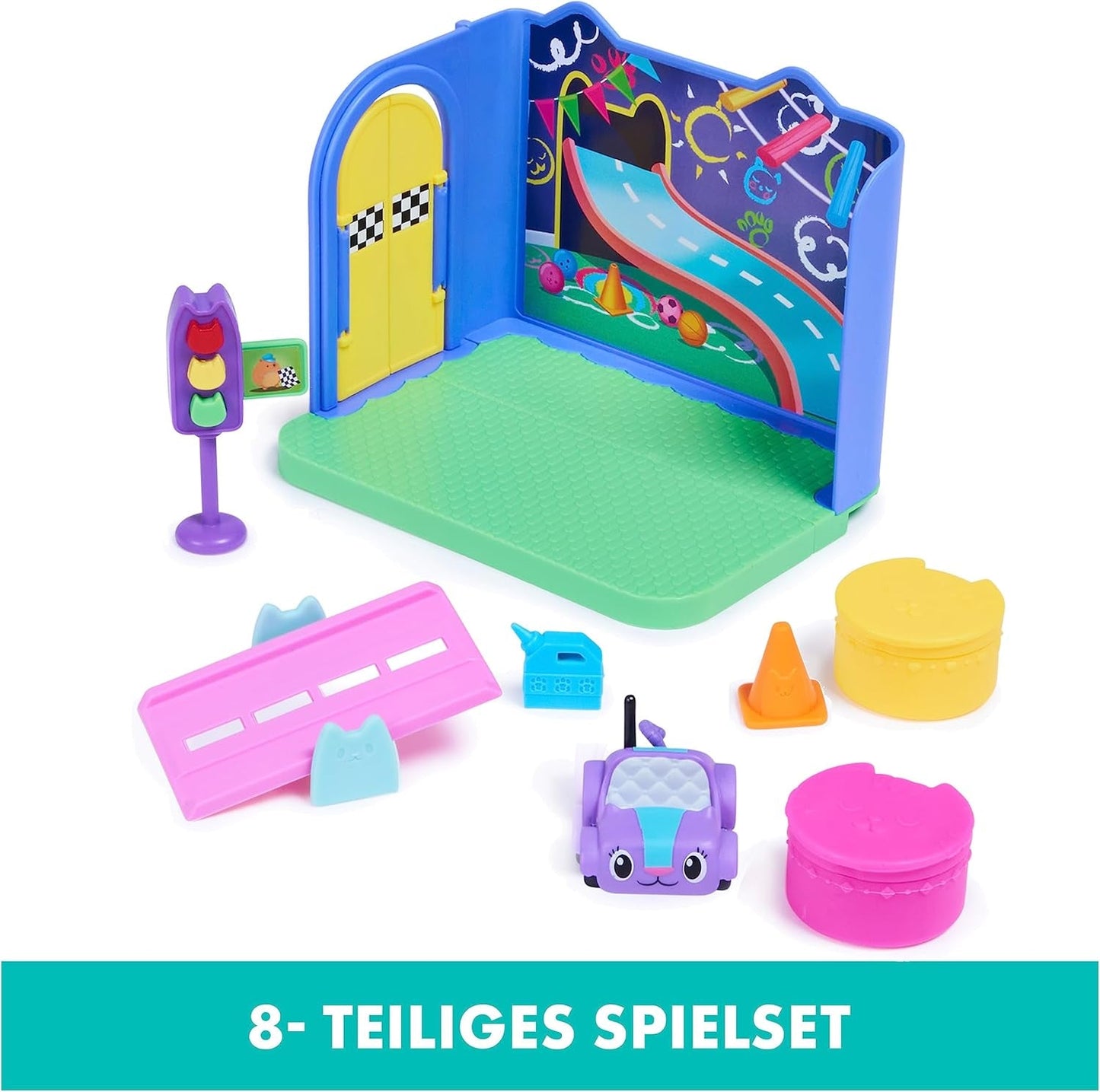 Gabby's Dollhouse Deluxe kamer, Purr-Ific speelkamer, speelkamer met Carlita speelgoedauto, 2 meubelstukken en 2 verrassingsdozen met accessoires, geschikt voor kinderen vanaf 3 jaar Naty Shop poppenhuizen