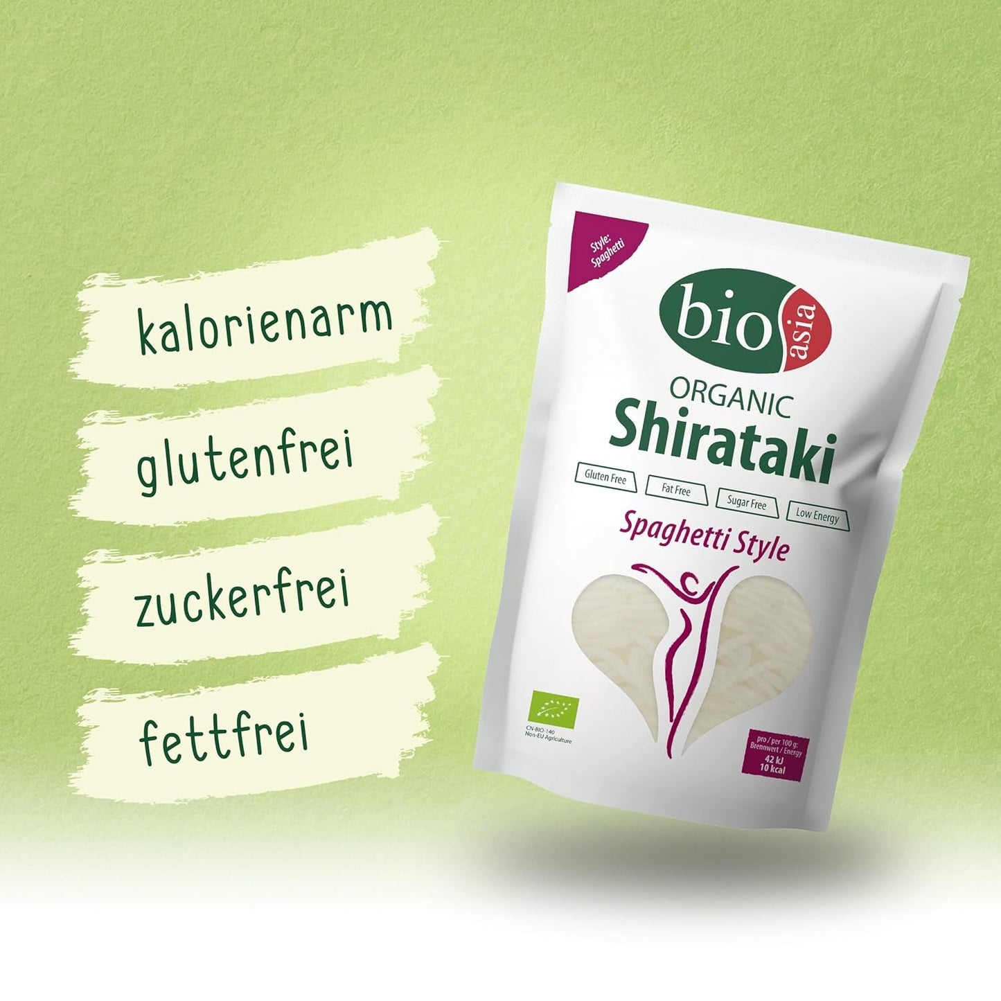 Bioasia Bio Shirataki Spaghetti – Nudeln aus aus Bio-Konjakmehl – ​​​​Mit nidrigem Kaloriengehalt – Zucker-, vet- en glutenvrij (1 x 270 g)
