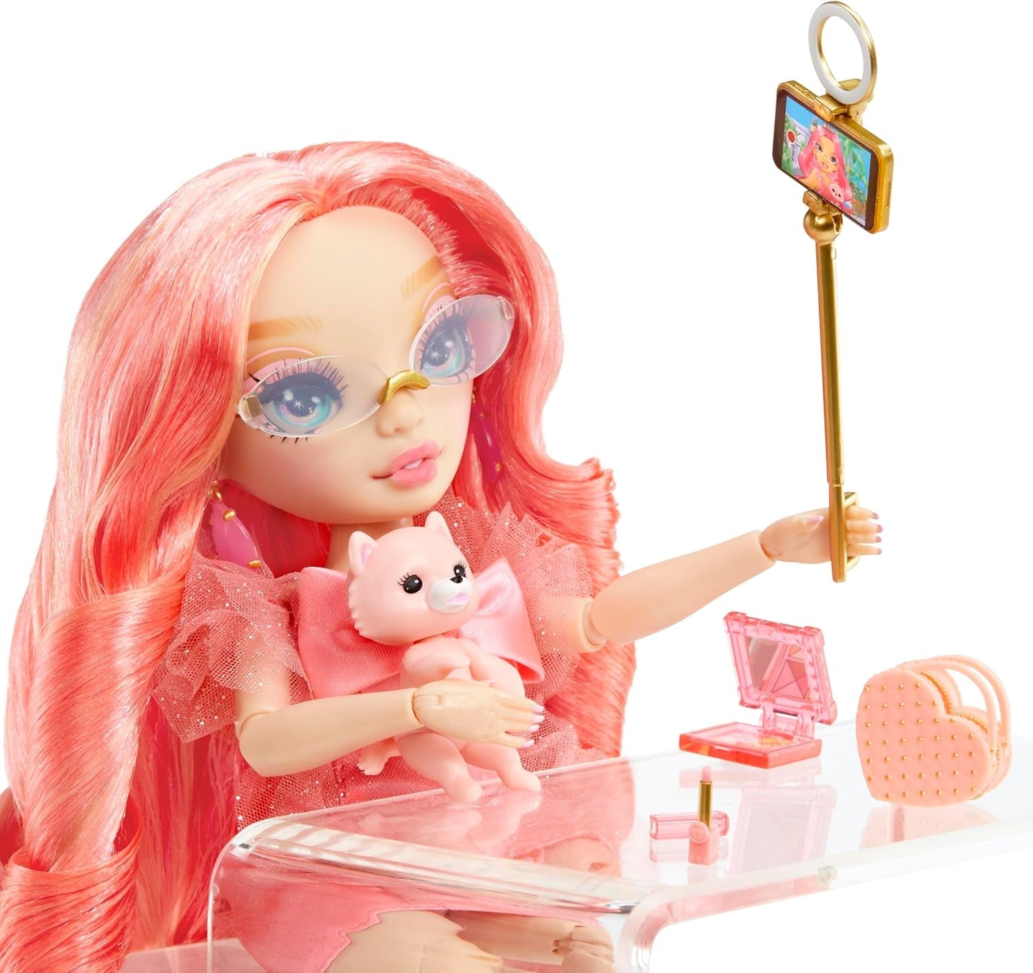Rainbow High Fashion Doll - Pinkly Paige - Roze modepop in mode-outfit - met bril en ruim 10 kleurrijke speelaccessoires - Ideaal voor 4-12 jarigen en verzamelaars