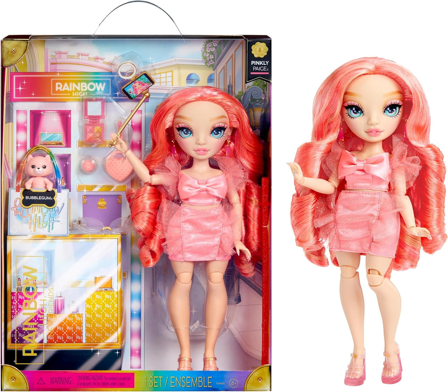 Rainbow High Fashion Doll - Pinkly Paige - Roze modepop in mode-outfit - met bril en ruim 10 kleurrijke speelaccessoires - Ideaal voor 4-12 jarigen en verzamelaars