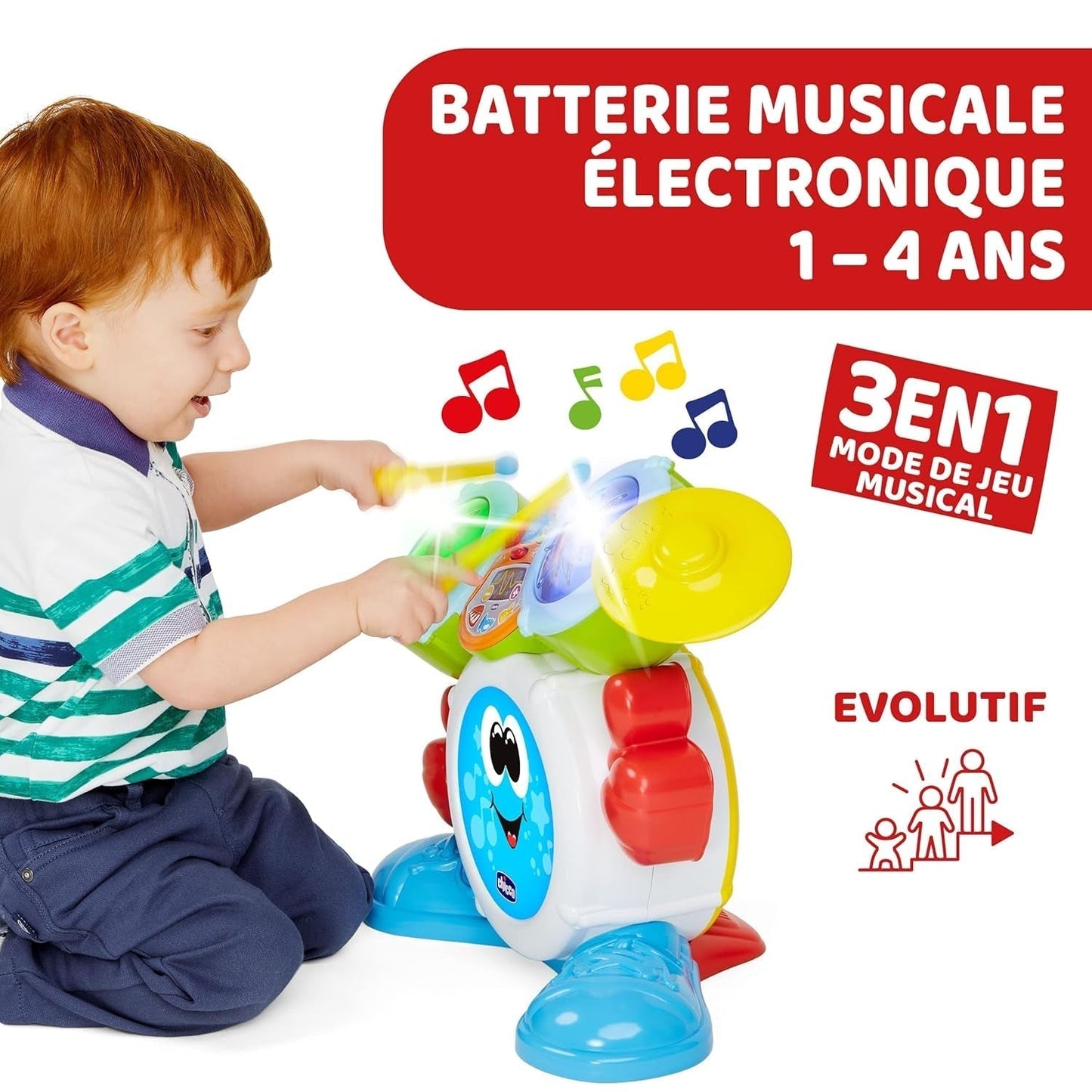 Chicco 00009820100000 Mi First Drumset met licht en geluid, 3 speelmodi Muziekinstrument met batterij voor kinderen, veelkleurig, groot Jucarii Bebe Naty Shop