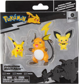 Pokemon PKW2778 Select 3-pack met Pichu en Pikachu en 7,6 cm Raichu Battle Figures Evolution Multipack Style 2 Actiefiguren Naty Shop