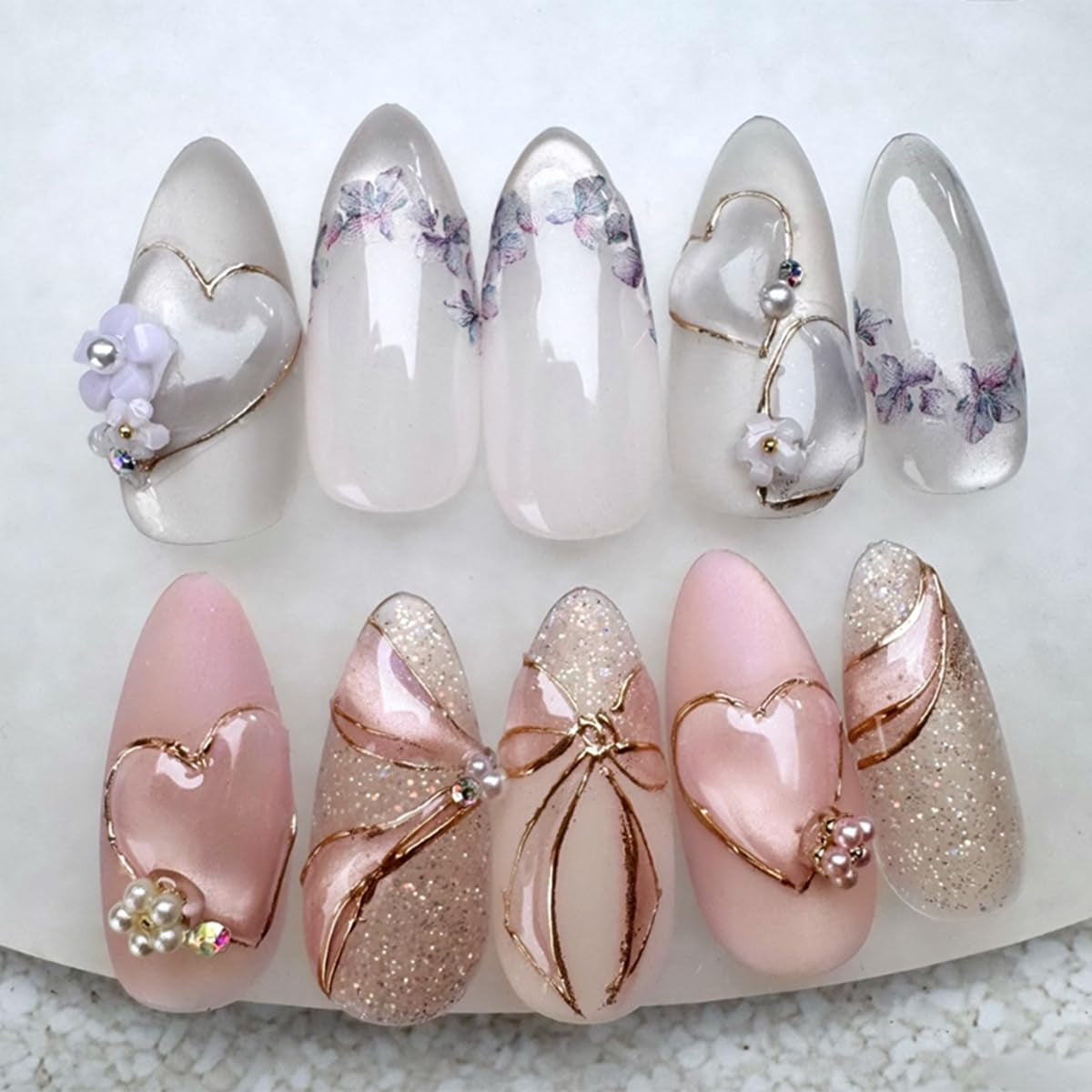 Moonglow korte magnetische kunstnagels, roze amandelrood gradiënt glitter kattenoog met lijm, roze rode ombre glitter fototherapie kunstnagels voor dames en meisjes
