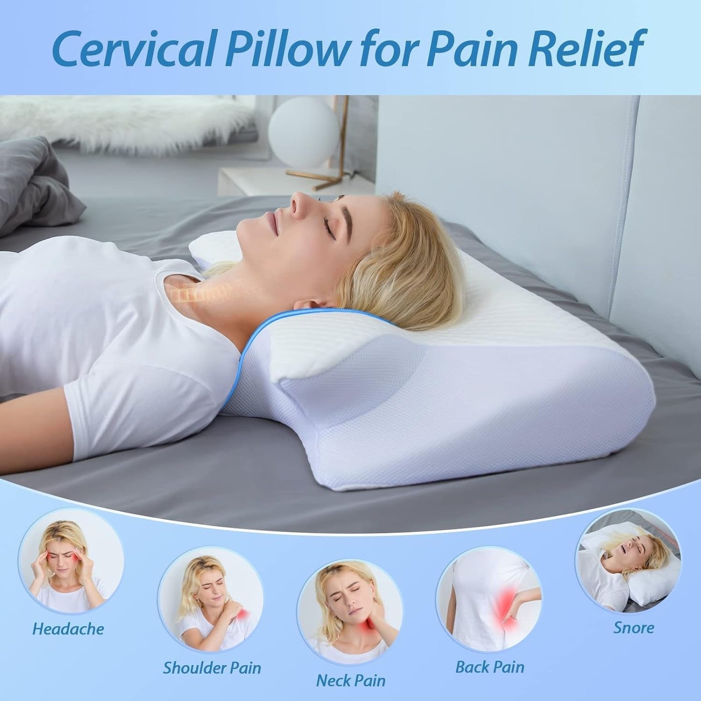 HOMCA Nekkussen Orthopedisch kussen 2 in 1 Memory Foam Kussen Neksteunkussen Ergonomisch hoofdkussen voor rug-, zij- en buikpijn 60 X 13/11 X 40 cm Naty Shop Cervicale orthopedische kussens