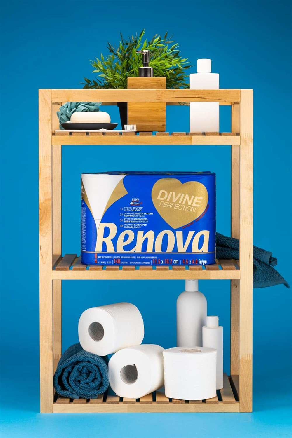 Renova Renova Divine Perfection toiletpapier, 42 rollen, premium toiletpapier, 4-laags, ultrazacht, extra sterk, dik, zacht en absorberend, FSC-gecertificeerd papier, 4400G