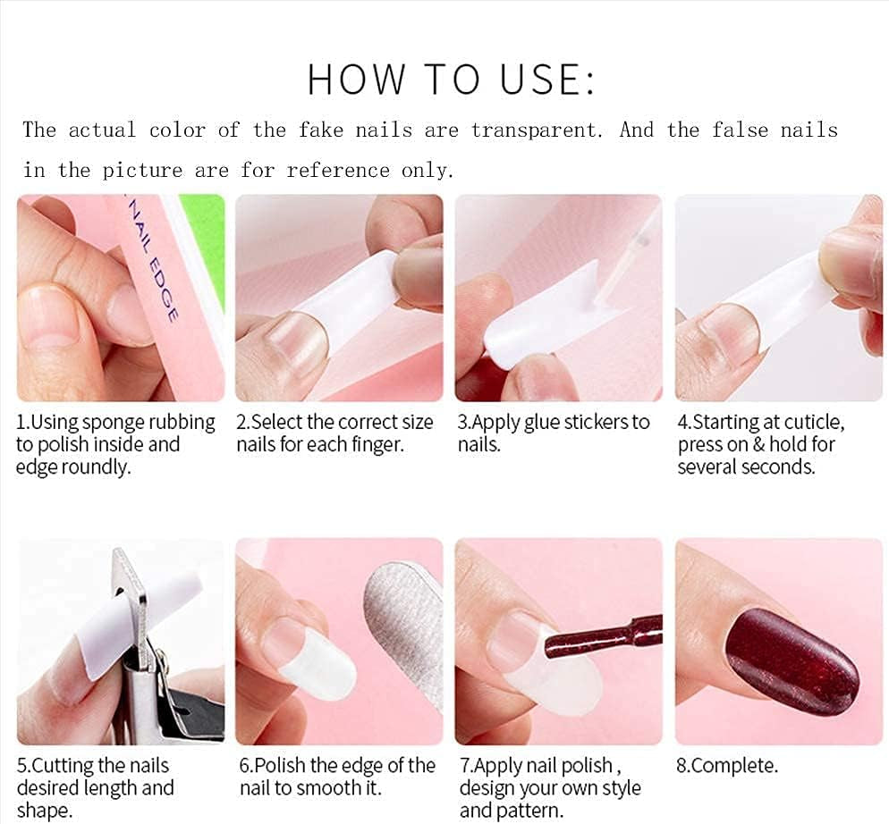 500 stuks natuurlijke Franse acryl kunstnagels kunsttips met doos voor vrouwen en meisjes