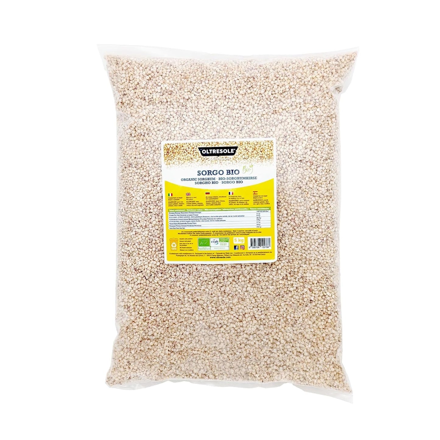 Biologische witte sorghum, 1 kg, gepeld, rauw graan, biologisch geteeld in Italië, ideaal pakket voor het hele gezin