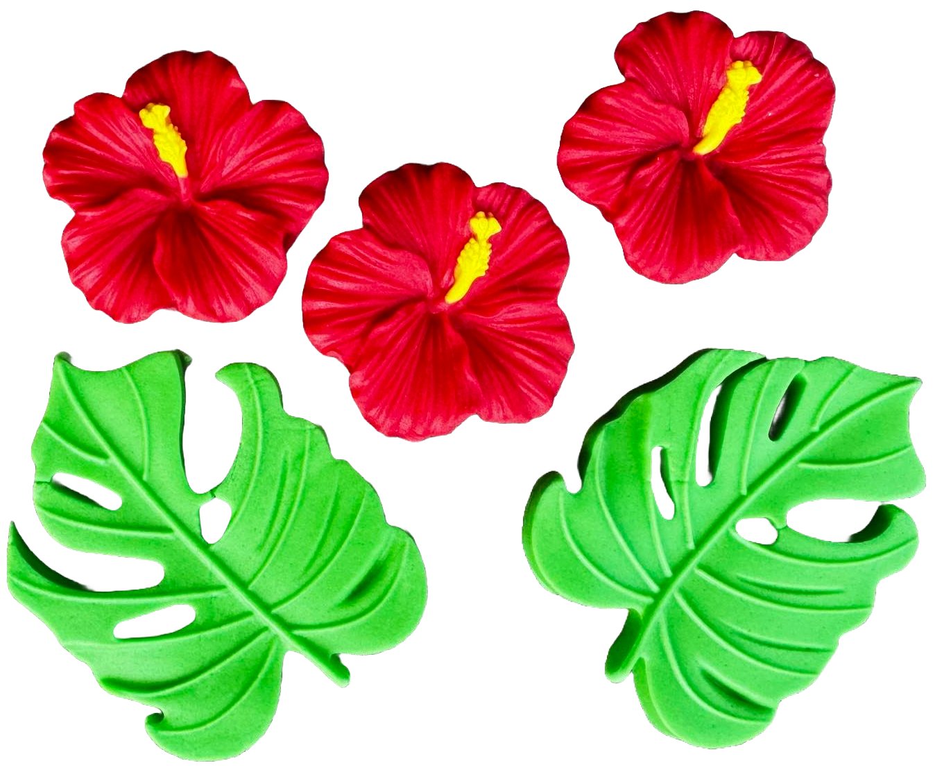 Set van 5 eetbare suikerdecoraties, Hibiscus Sugar Paste Decorations Naty Shop
