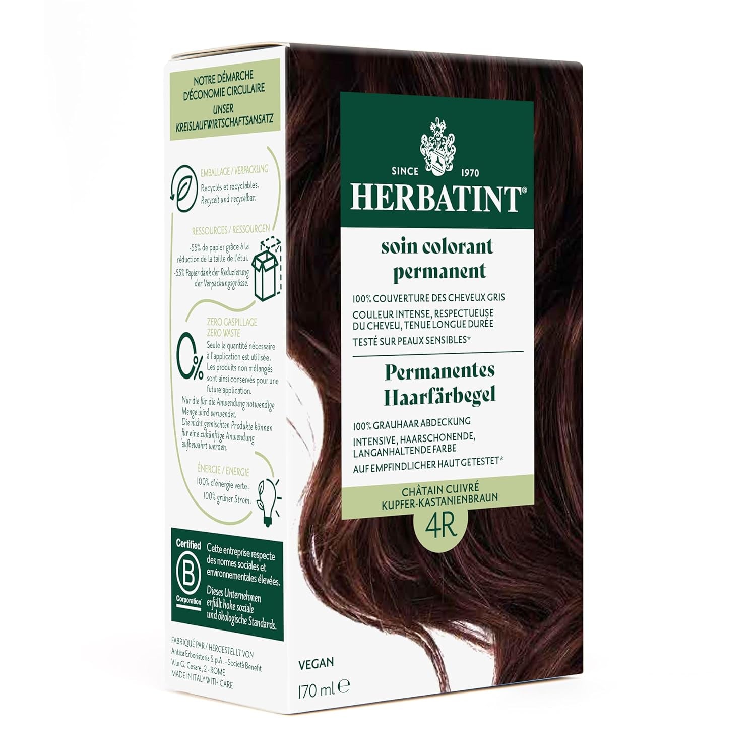 Permanente haarverfgel 6N Donkerblond - 170 ml I Ammoniakvrij, 100% dekking van grijs haar I Getest op een gevoelige huid, met 8 plantenextracten Naty Shop Haarverf 4R Koperbruin