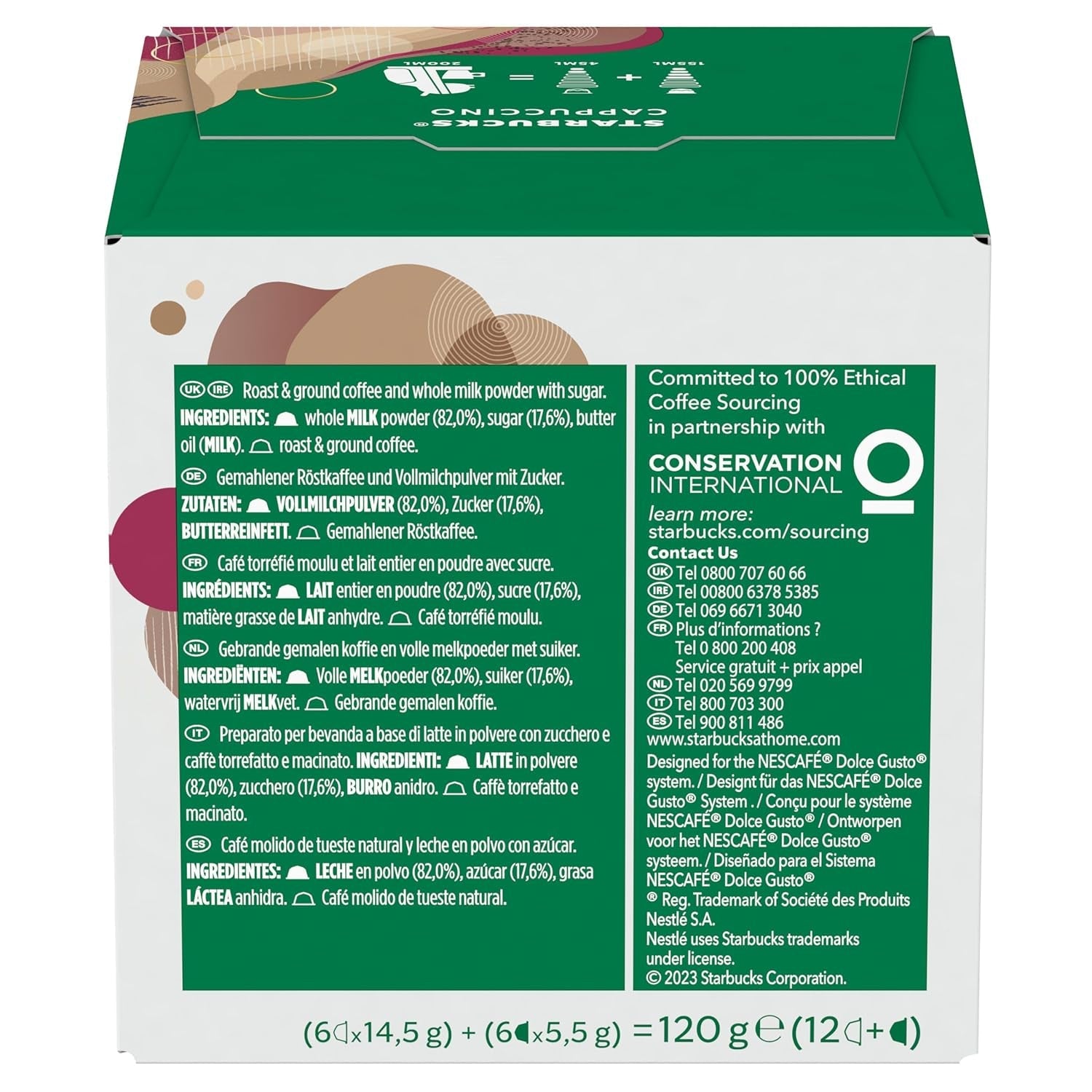 STARBUCKS Cappuccino van Nescafé Dolce Gusto Kaffeekapseln 6 x 12 (72 Kapseln)