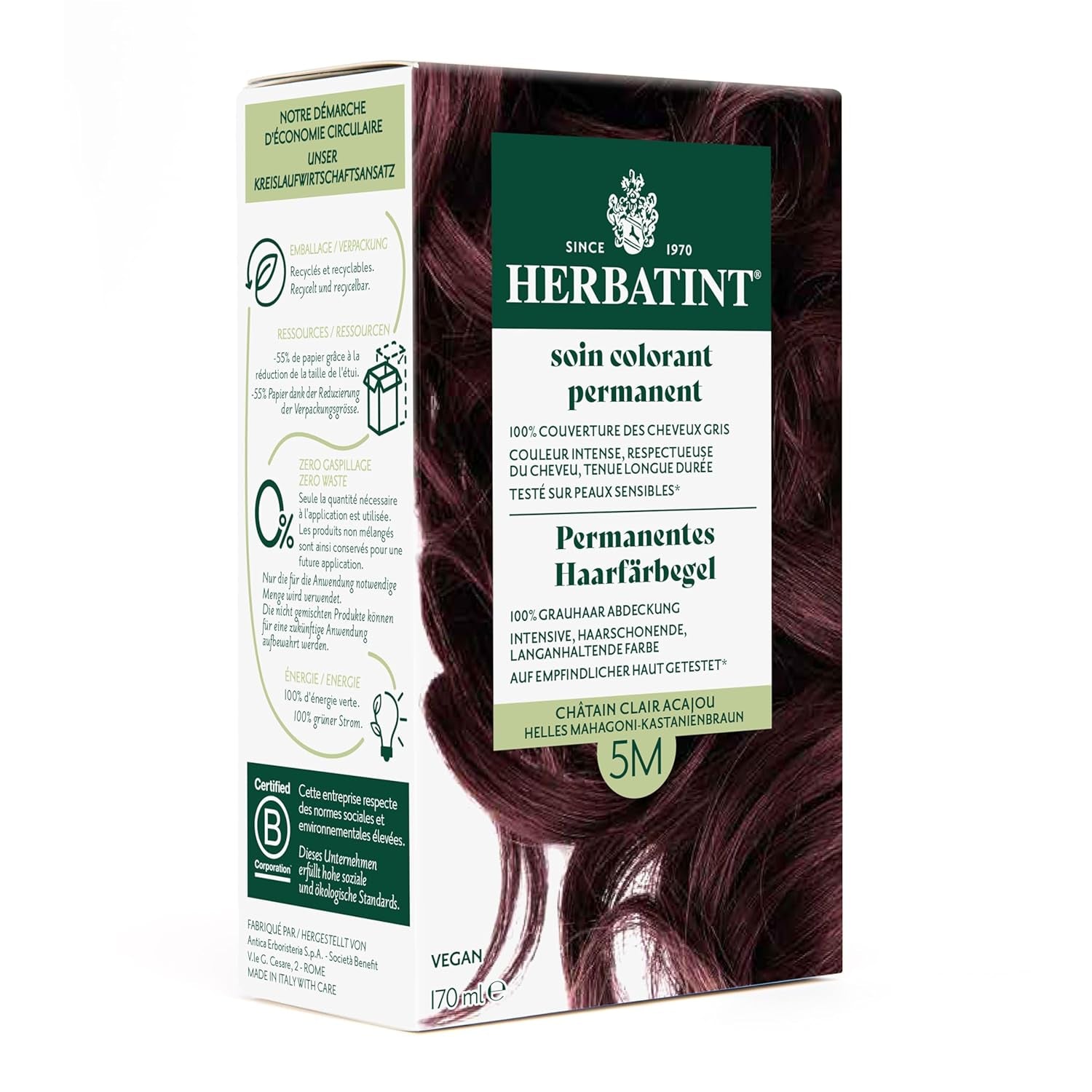 Permanente haarverfgel 6N donkerblond - 170 ml I Ammoniakvrij, 100% dekking van grijs haar I Getest op gevoelige huid, met 8 plantenextracten Haarverf Naty Shop 5M Licht mahonie kastanjebruin