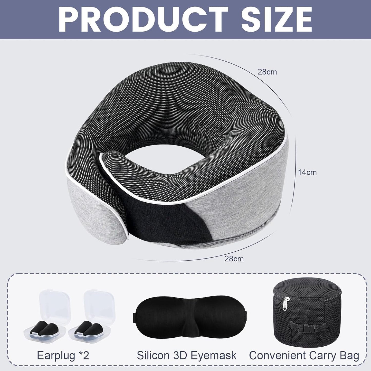 Nekkussen Reiskussen van traagschuim Ergonomisch ontwerp Nekkussen van traagschuim met oogmasker 2 oordopjes en opbergtas Perfect om onderweg te slapen tijdens het reizen Naty Shop Cervicale orthopedische kussens
