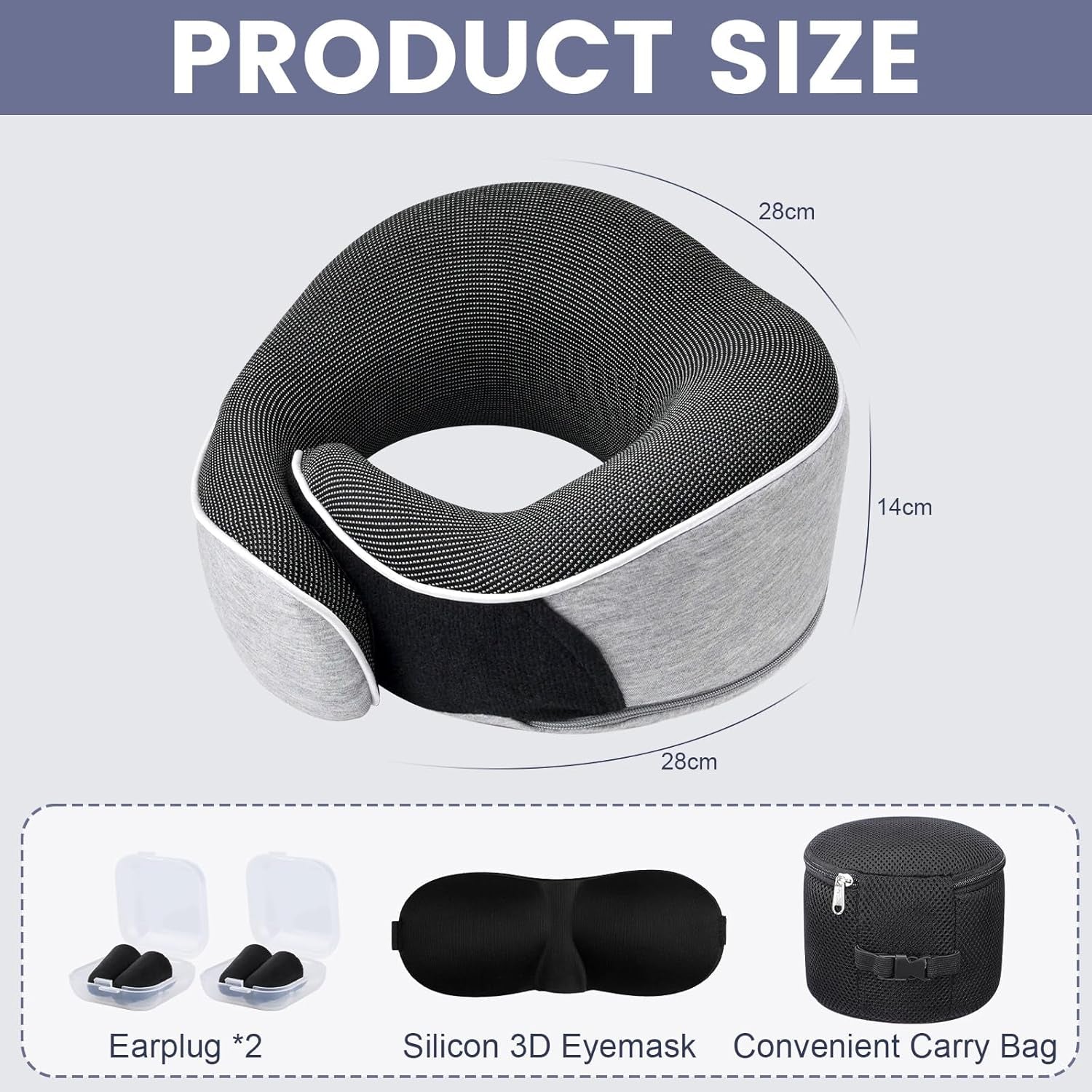 Nekkussen Reiskussen van traagschuim Ergonomisch ontwerp Nekkussen van traagschuim met oogmasker 2 oordopjes en opbergtas Perfect om onderweg te slapen tijdens het reizen Naty Shop Cervicale orthopedische kussens