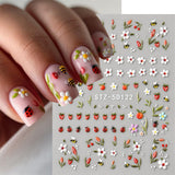 JMEOWIO 3D Nagelsticker Blumen Frucht Nail Art Sticker Selbstklebend Nagelaufkleber 5D Stereoskopische Decoratie Nageldesign Zubehör 4 Blatt