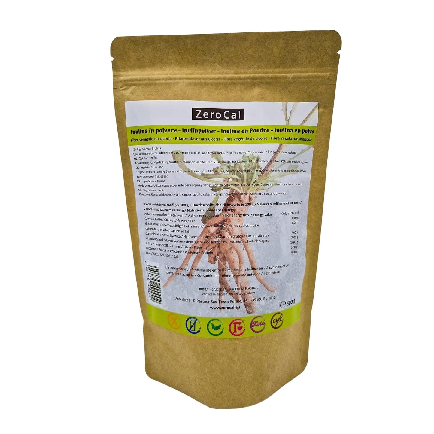 Zerocal - Inulinepoeder van cichorei-Wurzel 500 G | Inuline Mit Hohem Ballaststoffgehalt |100% Veganistisch en Glutenvrij |Herkunft Deutschland Zoetstoffen Naty Shop Standaardtitel