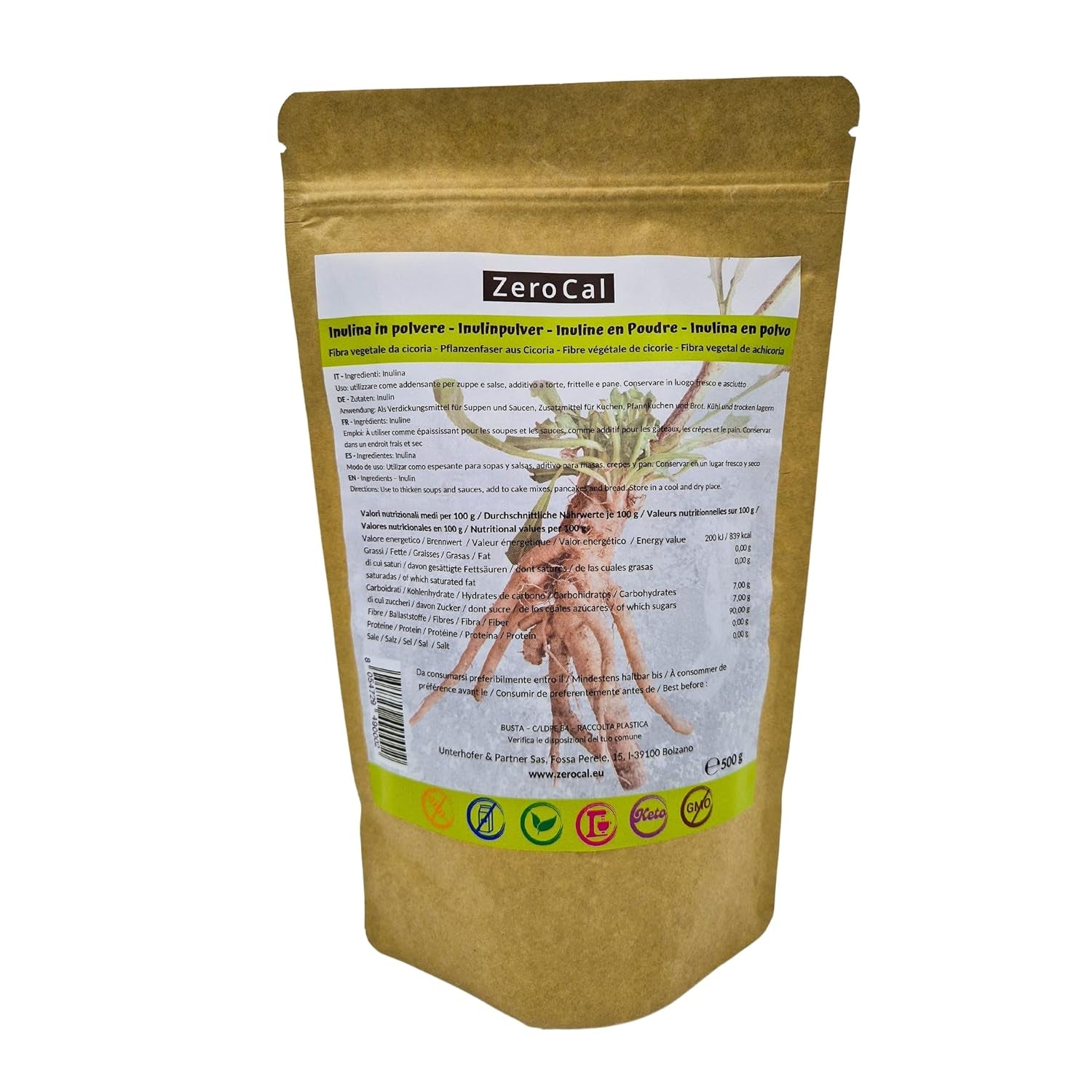 Zerocal - Inulinepoeder van cichorei-Wurzel 500 G | Inuline Mit Hohem Ballaststoffgehalt |100% Veganistisch en Glutenvrij |Herkunft Deutschland Zoetstoffen Naty Shop Standaardtitel