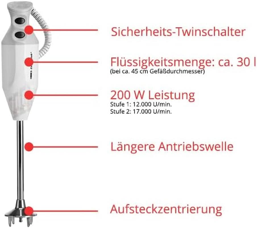 ESGE Zauberstab P 200 Profi, Stabmixer Weiß Inkl. Zubehör, Bis Zu 17.000 U/Min, 90860, Weiß/Grau Keuken Naty Shop