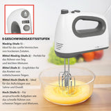 Clatronic-mixer | Kraftvoller 400 Watt-motor | Handmixer | Turbostufe & 5 Geschwindigkeitsstufen | Handmixer | Spülmaschinengeeignete Edelstahlquirle Und-Knethaken | HM 3775 Keuken Naty Shop