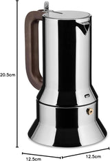 Alessi 9090/6 Espresso met 6 kopjes voor inductie, roestvrij staal, zilver, 15,5 x 13,5 x 27 cm