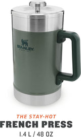 STANLEY Classic Stay Hot Koffiepers 1,4L Hammertone Groen - Houdt koffie 4 uur warm - Minimaal bezinksel - Geïntegreerde RVS koffiepers - BPA vrij - Vaatwasmachinebestendig