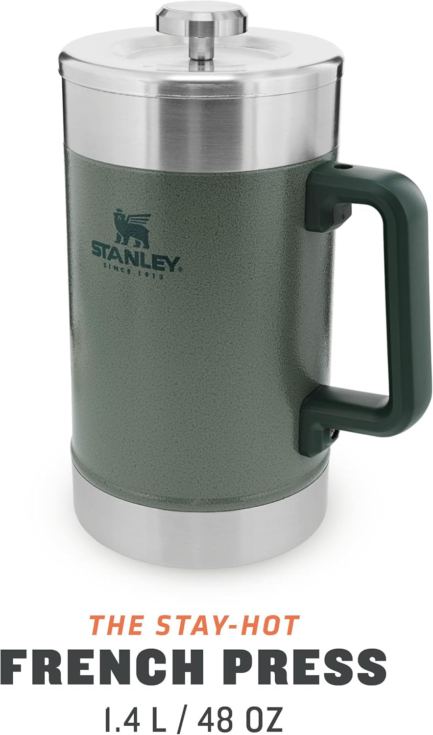 STANLEY Classic Stay Hot Koffiepers 1,4L Hammertone Groen - Houdt koffie 4 uur warm - Minimaal bezinksel - Geïntegreerde RVS koffiepers - BPA vrij - Vaatwasmachinebestendig