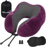 WELLGRO Nekkussenset met 3D-slaapmasker en oordopjes - Afneembare hoes - Traagschuim - Ritssluiting - Inclusief opbergtas - Reiskussen - Kleur selecteerbaar, Kleur: Grijs Naty Shop Fuchsia Orthopedische Cervicale Kussens