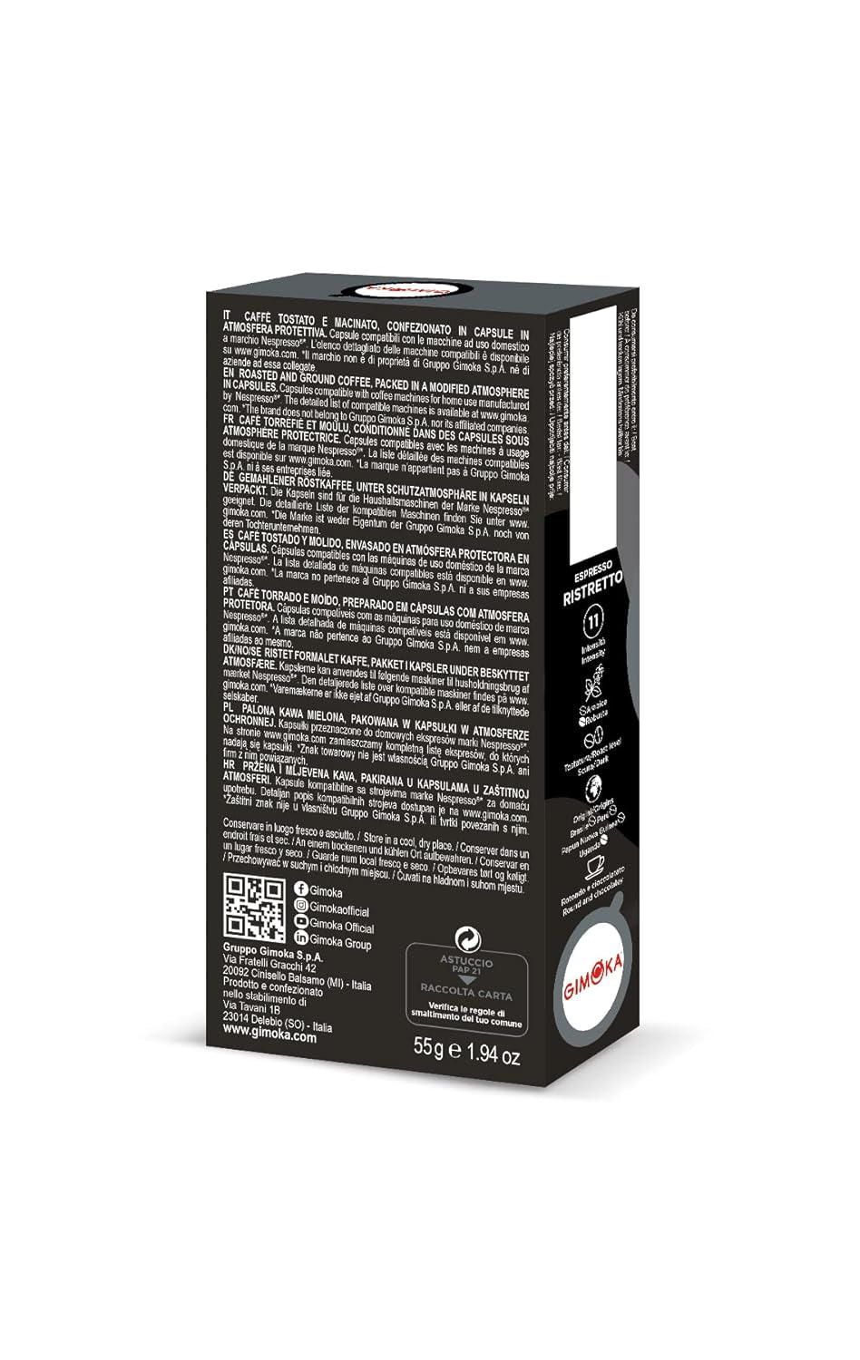 Gimoka Kaffeekapseln Espresso Ristretto, Intensität 11/13-100 Kapsel aus Aluminium - Compatibel met Nespresso* Haushalts-Espressomaschinen - 100 Stück (10 x 10 Getränke) - Hergestellt in Italien