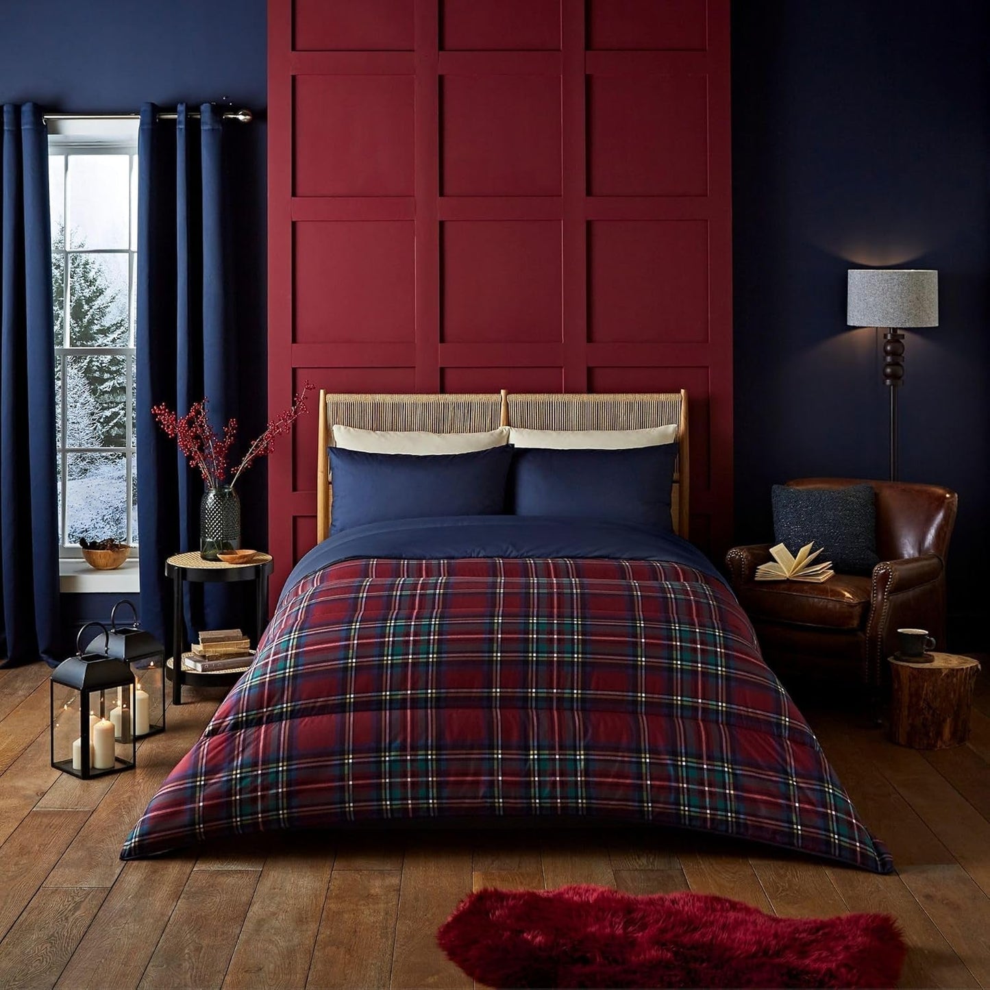 Night Lark dekbed en kussensloopset 10,5 tog eenpersoons klassieke rode Schotse ruit Luxe beddengoed hypoallergene machinewasbaar Naty Shop Klassieke rode Schotse ruit Dekbedden en dekbedden Eenpersoonsbed