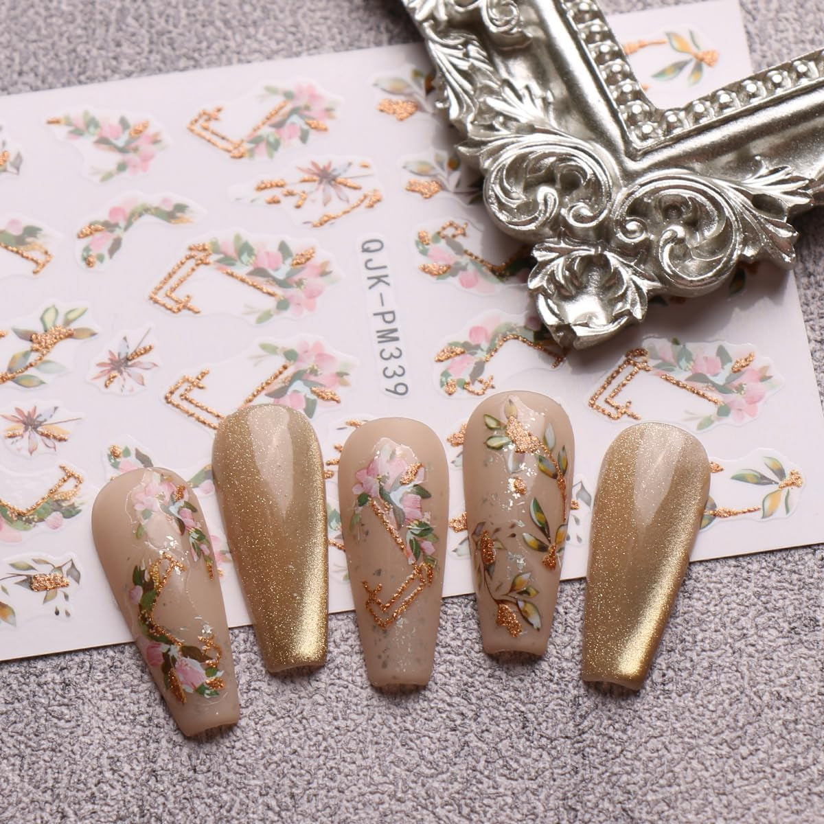 JMEOWIO Nagelsticker Blumen Glitzer 9 Blatt Nail Art Sticker Selbstklebend Nagelaufkleber Frühling Sommer Blumen Decoratie Nageldesign Zubehör