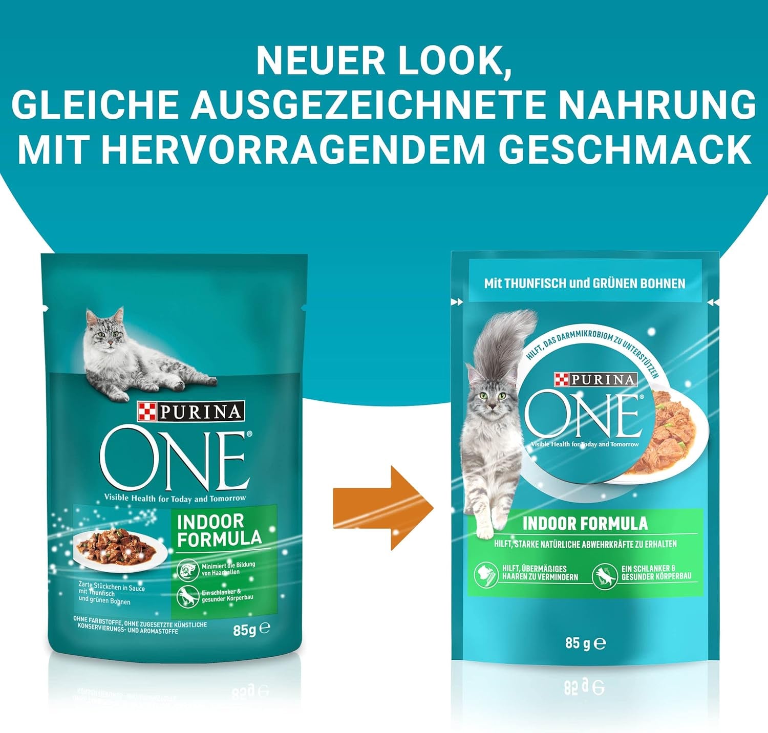 PURINA ONE Indoor Formula nat kattenvoer, zachte stukjes in saus voor zelfgemaakte katten met tonijn, 26 stuks (26 x 85 g)