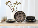 CreaTable, 23588, MANDALA GOLD-serie - Zwart, 12-delige serviesset, porseleinen bordenset, vaatwasser- en magnetronbestendig, hoogwaardige productie