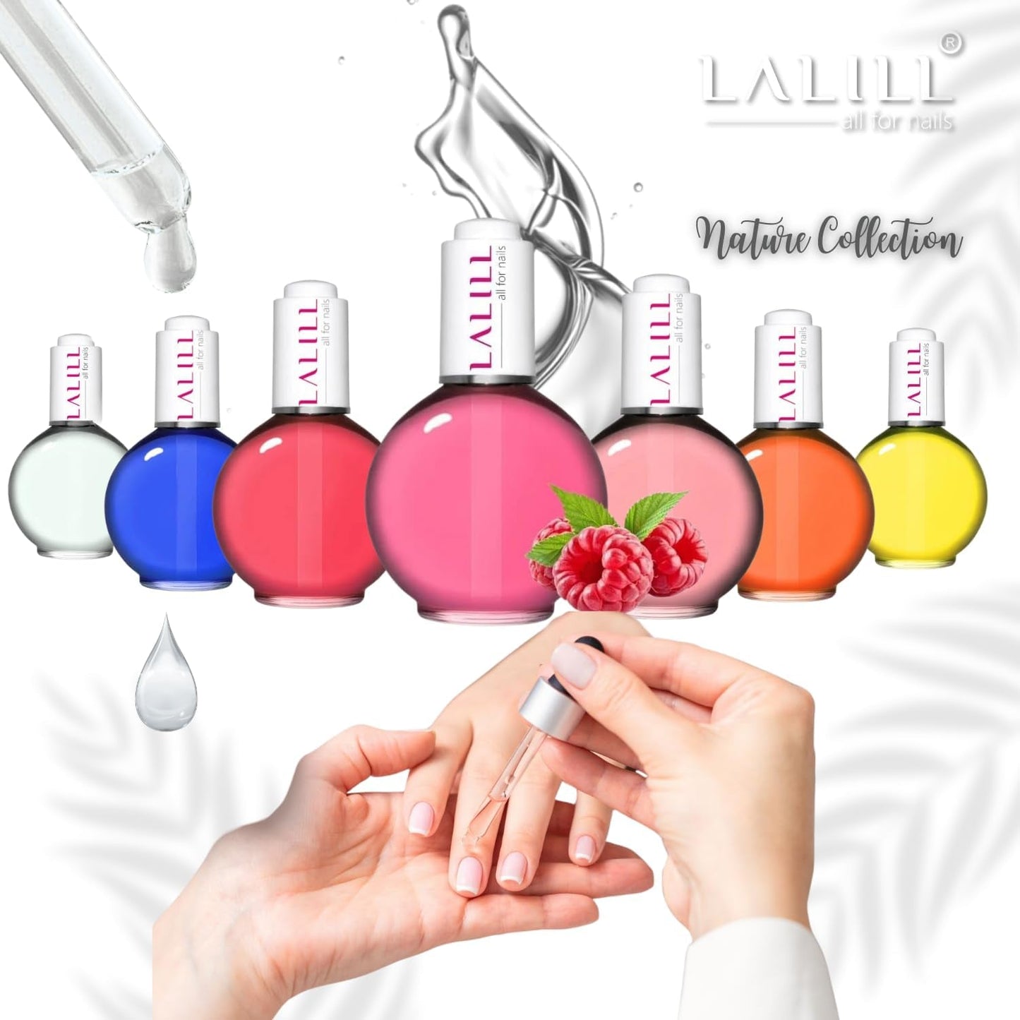 LALILL Nagelriemolie 75Ml - Himbeere Nagelpflegeöl - Nagelöl Pflege Für Nägel Nagelhaut - SPA Maniküre Naildesign Hände - Veganistisch - Met pipet