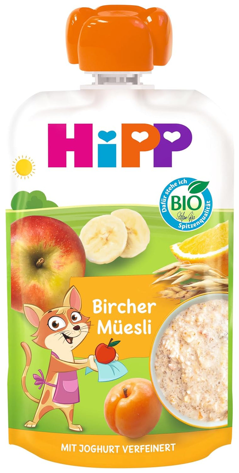 HiPP Bircher Muesli, knijpbare zakjes vanaf 1 jaar (8 x 100g)
