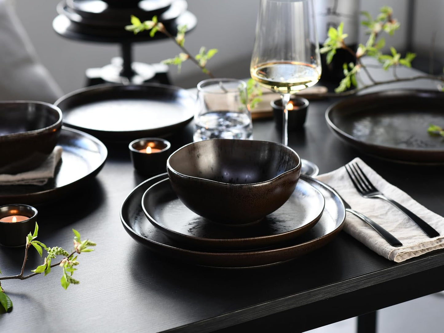 CreaTable, 21249, Natura Organic RUSTY-serie, 12-delige serviesset voor 4 personen, porseleinen bordenset, vaatwasser- en magnetronbestendig, gemaakt in Europa