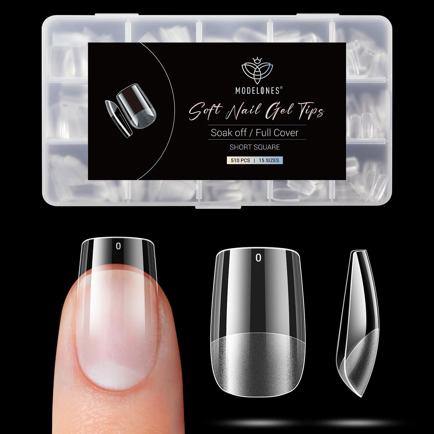 Modelones nageltips 510-delig - volledig dekkende nageltipsset, geltipsset, pre-polijst PMMA-hars nageltips, kunstnagels voor lijm op nail art DIY, korte Squoval