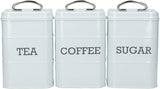 KitchenCraft Living Nostalgia set van 3 thee suiker koffie voorraadpotten in geschenkdoos staal antiek crème 11cm x 11cm x 17cm vintage blauw voedsel opbergdozen Naty Shop antiek crème