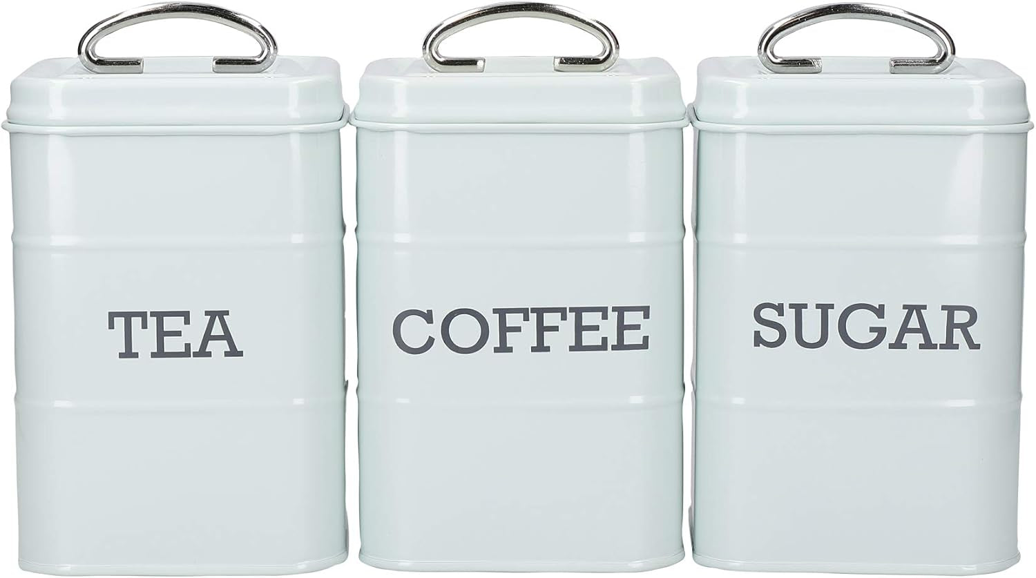 KitchenCraft Living Nostalgia set van 3 thee suiker koffie voorraadpotten in geschenkdoos staal antiek crème 11cm x 11cm x 17cm vintage blauw voedsel opbergdozen Naty Shop antiek crème