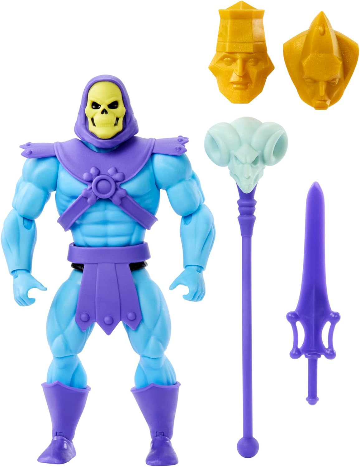 Masters of the Universe Origins speelgoed, skeletfiguur uit de tekenfilmcollectie, staande slechterik ca. 14 cm met pantser, staf, zwaard en 2 maskers, HYD24 Actiefiguren Naty Shop Modern