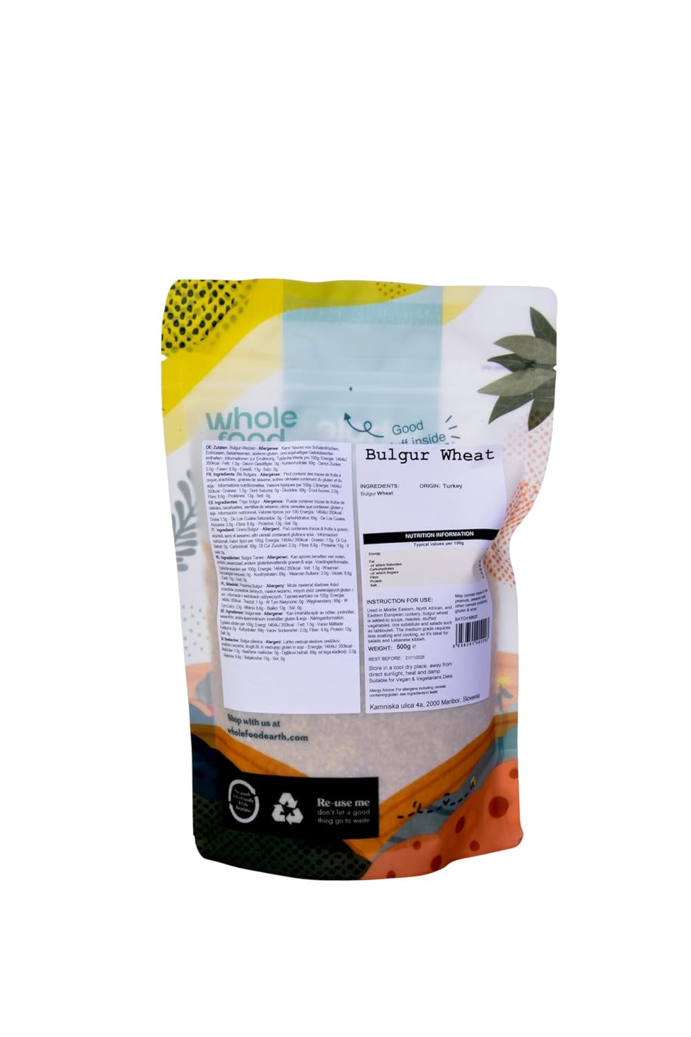 Wholefood Earth Tarwe Bulgur - non-GMO - natuurlijk - veganistisch - zuivelvrij - geen toegevoegde suikers, 500g