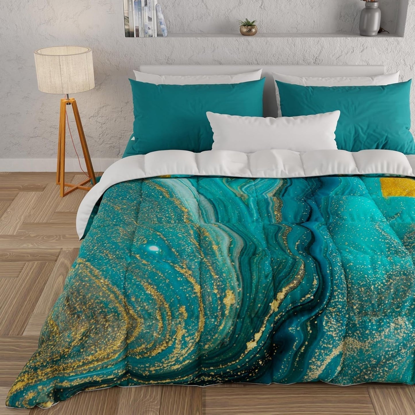 PETTI Artigiani Italiani - Winterquilt, Winterquilt, Eenvoudige quilt, Dubbelzijdig, Monocolor en digitaal printen, 100% anti-allergische microvezel, Made in Italy Quilts en quilts Naty Shop Groen marmer 160 X 190 Cm