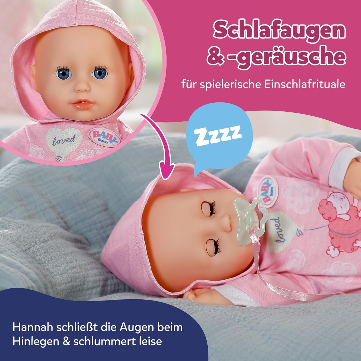 BABY Born Hannah Play with Me - Babypop met 5 functies - Lichaam van zacht materiaal inclusief accessoires - Pop van 36 cm - Werkt op batterijen - Geschikt voor kinderen vanaf 1 jaar