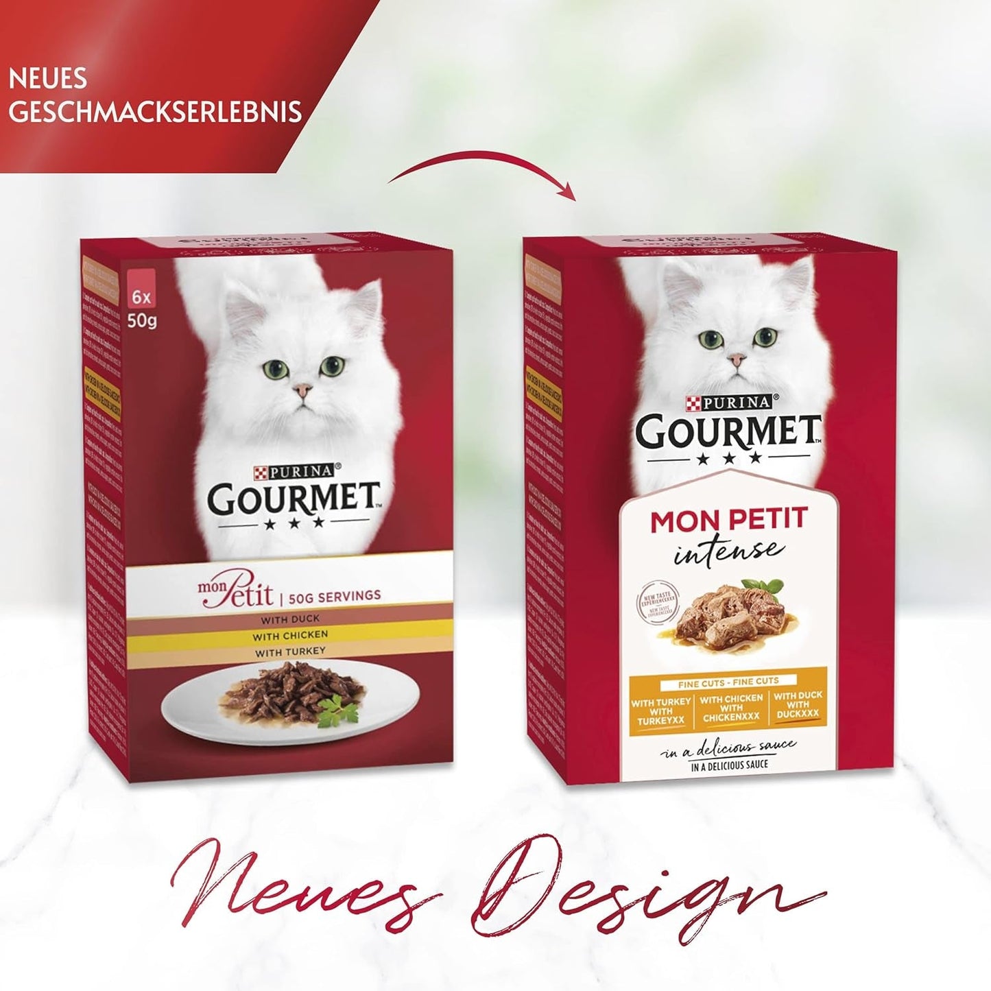 Gourmet Mon Petit Intense natvoer voor katten, gevogeltevariëteit, 8 stuks (8 x 6 zakjes van elk 50 g)
